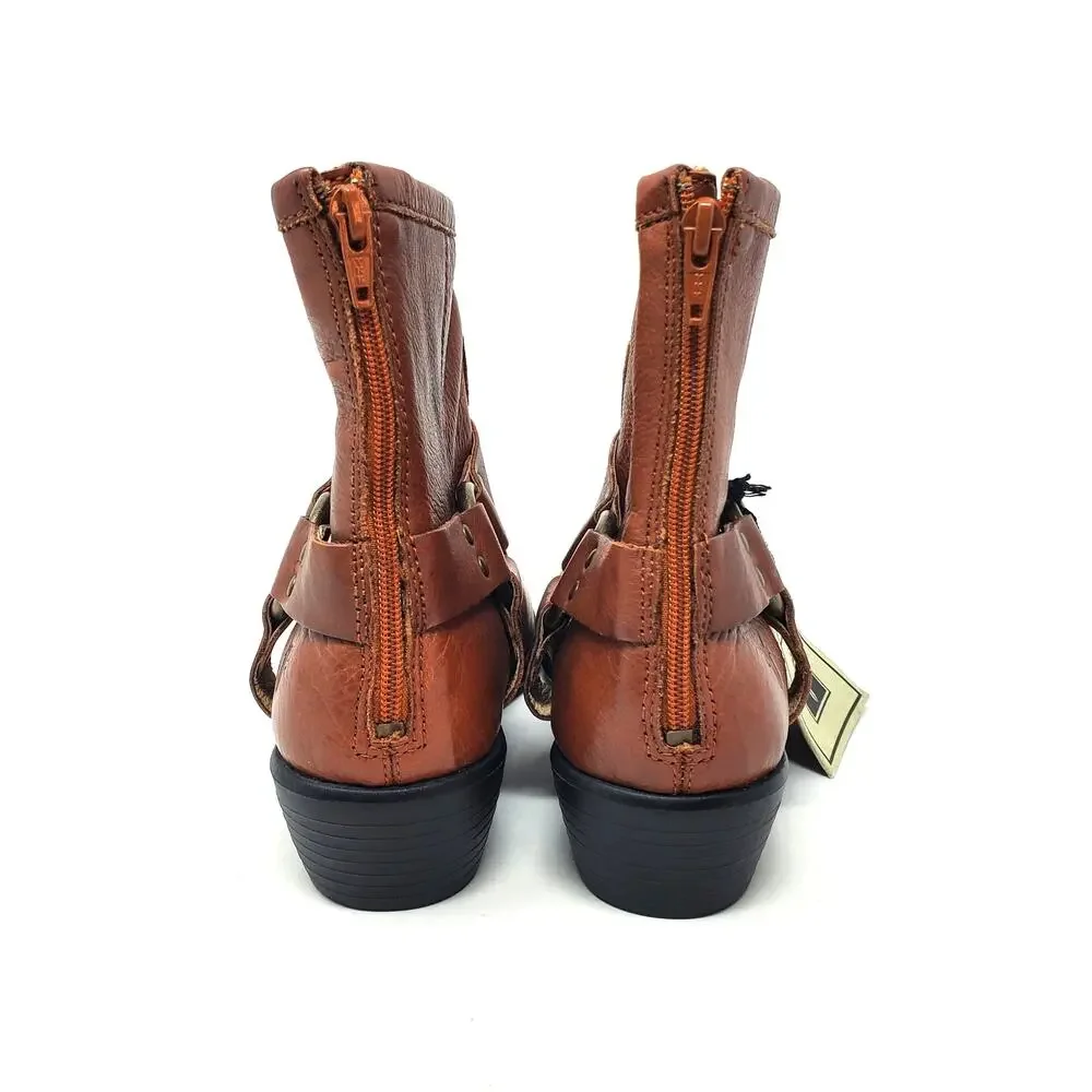Frye Small Phillip Harness Boot Short Leather Cognac Brown Youth Size 3.5 New
